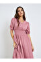 Pink Textured V Neck A-Line Midi Dress - 2
