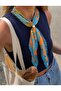 Blue 50*50 Pleated Scarf Model with Gold Buckle
