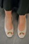 Elar Bowknot Bead Detail Braided Leather Ballerinas Ecru - 2