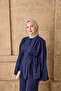 Women's High Collar Waist-Tie Suit Navy Blue - 3