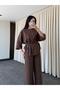 Brown 100% Cotton Belted Suit - 8726 - 7