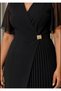 Women's Plus Size Double Breasted Collar Short Sleeve Waist Brooched Skirt Chiffon Pleated Detailed Midi Evening Dress 27001 - 4
