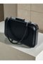 Black Matte Wrinkled Skin Women's Evening Dress Bag with Black Stone Handle Detail for Wedding Engagement Graduation - 3