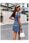 Women's short sleeve heart collar floral print crepe dress - 3