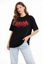 Women's Short Sleeve Summer T-Shirt Crew Neck Printed Oversize T-Shirt - Black - 3