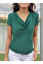 Women's Padded Shoulders Pleated Short Sleeve Sandy Fabric Blouse - 7