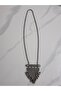 Oxidized Silver Statement Long Necklace Pink/Green - 3