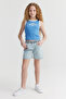 Girl's Square Pocket Denim Shorts - 2