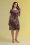Women's Coffee Beige Floral Pattern Large Size Stretchy Midi Dress - 3