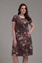 Women's Coffee Beige Floral Pattern Large Size Stretchy Midi Dress - 6