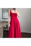 Square Collar Midi Women's Dress Red - 3