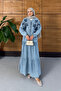 Women's Beaded Embroidery Half Button Denim Dress - 2