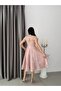 Powder Shoulder Detailed Lace Embroidered Sequined Midi Evening Dress - 5