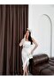 White One-Shoulder Draped Detailed Midi Evening Dress - 4