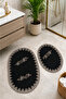 Black 2-Piece French Lace Luxury Bath Mat Non-Slip Dowry Oval Bath Mat Set Lauris