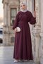 Belted Elastic Waist Modal Dress Burgundy Hm2916 - 7