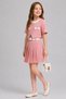 Girl's Ruffled Square Collar Ribbon Pocket Detailed Top with Elastic Waist Pleated Powder Skirt Set - 2