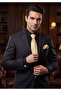 Black Double Cuff Slim Fit Shirt with Beige Tie, Cufflinks, and Handkerchief in a 4-Piece Gift Box Set
