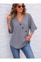 Women's Short Sleeve V-Neck Buttoned Blouse - 2