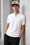 Men's Zippered Slim Fit Basic Knitwear White Polo Neck T-Shirt - 3