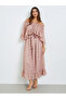 Pink Foil Print Off-Shoulder Maxi Dress
