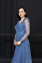 Full Beaded Square Neck Midi Dress - Indigo Blue - 3