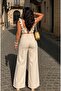 High Waist Cream Palazzo Jeans - 2