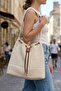 Women's Knitted Casual Shoulder Bag Lined Steel Mesh Bag 5005 Ecru - 3