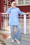 Baby Blue Buttoned Modal Shirt with Stone Detail - 2