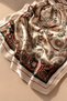 Women's Cream Red Gold Sea Themed Chain Patterned 70X70 cm Satin Scarf, Square Neck Scarf Hair Bag Accessory - 3