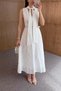 Embroidered Belted Scarf Detailed White Scallop Dress - 6