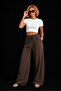Brown Draped Tencel Trousers with Elastic Waist - 3