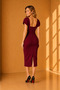 Burgundy Crepe Fabric Square Collar Slit Design Midi Pencil Evening Dress 99157 - 4