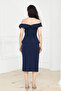 Floral Patterned Midi Pencil Dress - Dark Blue - 8