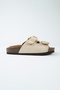 Rio Women's Vegan Leather Double Buckle Beige Slippers - 3