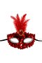 Sequin Embroidered Stone-Encrusted Feathered Party Prom Venetian Mask Red