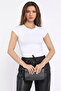 Women's Ecru Crew Neck Short Sleeve Snap Fastener Bodysuit Nj169 - 2