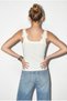 Women's White Floral Appliqué Strap Ribbed Body-Hugging Cotton Blouse Öa251018 60286301 - 6