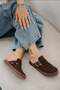 Cossa Women's Closed-Front Rope Detailed Suede Slippers Brown - 3
