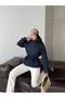 High Collar Zr Model Lined Short Trench Coat with Windbreaker Detail on the Back and Belt - 8