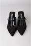 Seç 2622 Genuine Leather Women's Heelled Slippers (Heel Height: 9 cm) Black Suede - 2