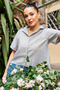 Women's Black Striped Short Sleeve Shirt with Slit Detail - 4