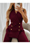 Double-Breasted Collar Gold Buttoned Vest Trousers Blazer Suit - 2