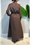 Belted Half Zipper Double Pocket Chic Line Striped Dress 5161 Brown - 4