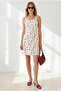 Women's Ecru Red Strappy Mini Woven Dress with Zipper Back Elb-19002663 - 4