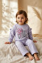 Girl's Kind Nature Printed Ruffle Detailed Lilac Tracksuit Set - Cotton Comfortable Cut Two-Piece Set - 3