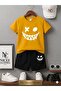 Summer Children's T-Shirt Shorts Unisex (White Smiling Man Print)
