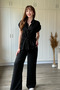 Linen Waist-Tied Black Shirt and Trousers Set - 3