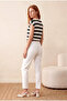 Women's Regular Fit Crew Neck Short Sleeve Ecru / Black Striped Viscose / Elastane T-Shirt Wilda - 4