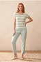 Women's Regular Fit Crew Neck Short Sleeve Ecru / Light Green Striped Viscose / Elastane T-Shirt Wilda - 5